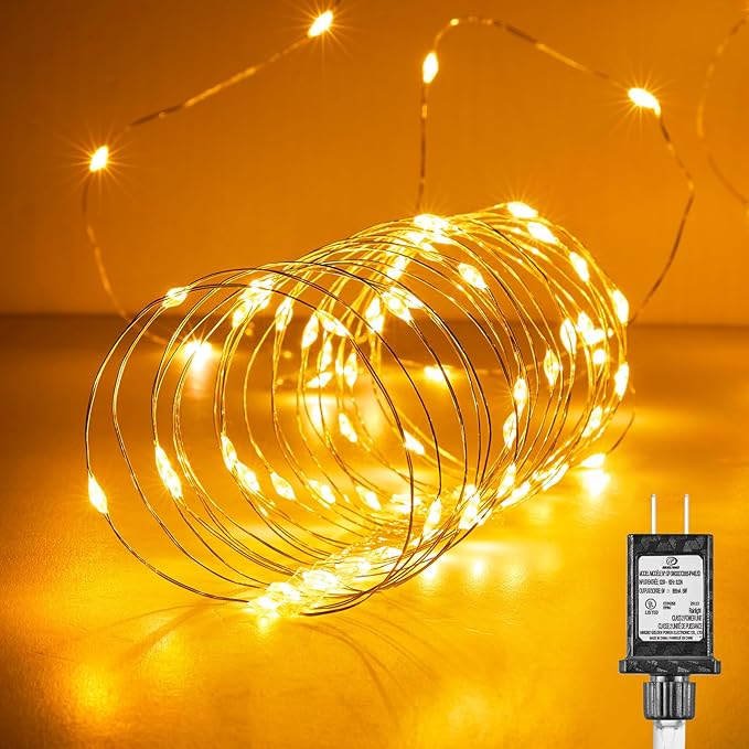 Fairy Lights Plug in, 99Feet 300LEDs Warm White String Lights, Waterproof Flexible Silver Wire Starry Lights for Bedroom Dorm Wedding Garland Wreath Wall Mason Jar Indoor Outdoor Christmas Tree Minetom