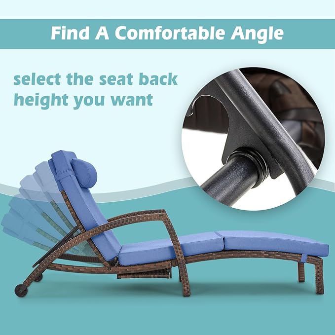 Chaise Lounge Chairs Outdoor Set of 6, Comfy Outside Wicker Patio Pool Lounge Chair w/ 5 Adjustable Back Angle, Cup Holder, Thicken Cushion ZZWHOM
