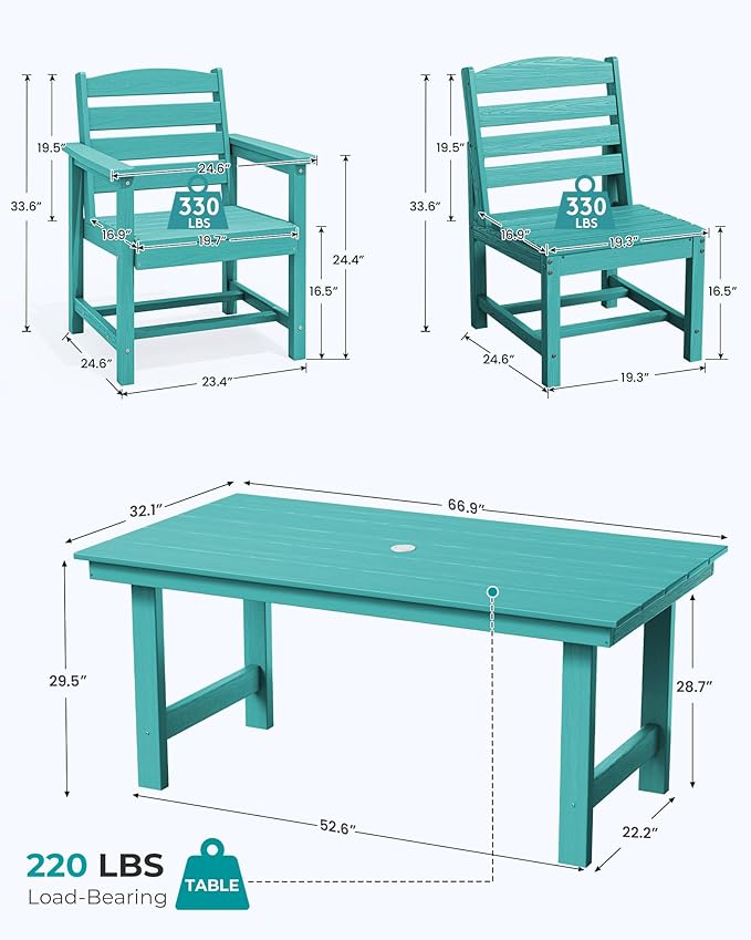 SERWALL Patio Dining Sets for 6 Person, HDPE Dining Set with 6 Armless Chairs, Aruba SERWALL