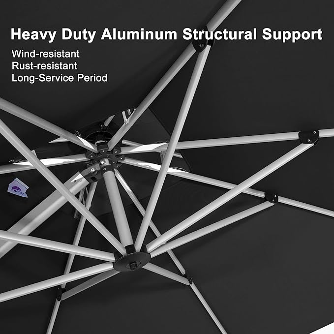 PURPLE LEAF 12 Feet Double Top Deluxe Square Patio Umbrella Offset Hanging Umbrella Cantilever Outdoor Market Umbrella Garden, Black PURPLELEAF