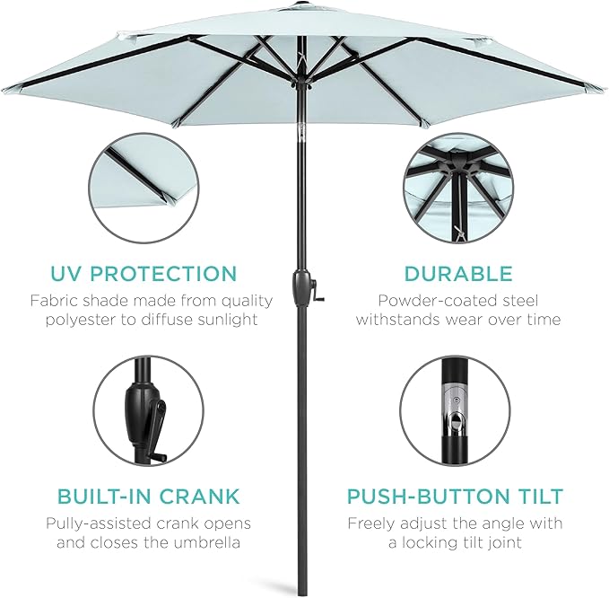 Best Choice Products 7.5ft Heavy-Duty Round Outdoor Market Table Patio Umbrella w/Steel Pole, Push Button Tilt, Easy Crank Lift - Baby Blue BestChoiceProducts