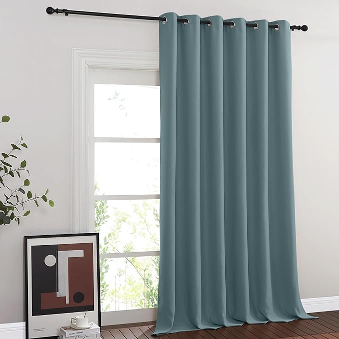 NICETOWN Blackout Sliding Glass Door Curtains, Room Darkening Thermal Insulated Curtains for Living Room Bedroom, Extra Wide Window Drapes, 1 Panel, W80 x L118, Greyish Blue NICETOWN