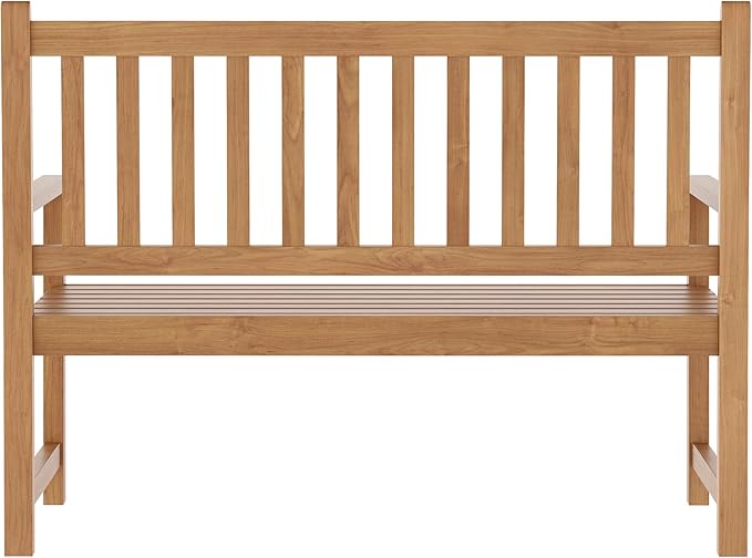 Flash Furniture Adele Commercial Indoor/Outdoor Acacia Wood Bench, 2-Person Slatted Patio Loveseat, for Use in Yard, Garden, Porch, or Park, Brown FlashFurniture