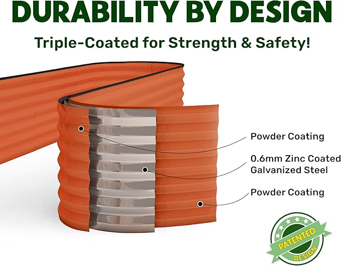 9-in-1 Galvanized Steel Raised Garden Bed // 8×2×1.5 ft Modular Planter for Gardening, Vegetables, Flowers // 18" Tall Metal Raised Garden Beds Outdoor (Orange) // Patented Design Planter Box PlantPlot