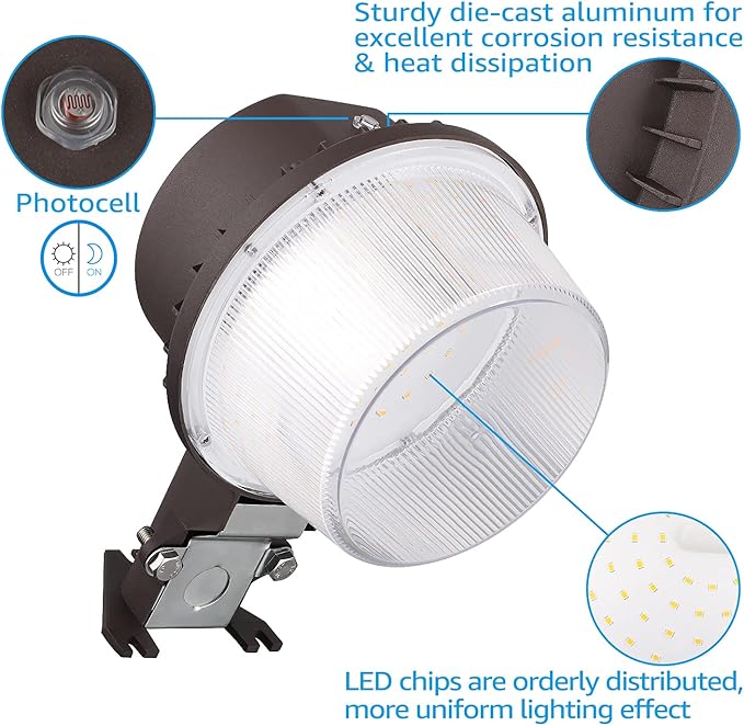 TORCHSTAR LED Barn Light, Dusk to Dawn Area Lights with Photocell, Outdoor Security Flood Lighting, ETL & FCC Listed, IP65 Waterproof, Aluminum, 110-277V, Garage, Yard, 3000K Warm White, Bronze TORCHSTAR