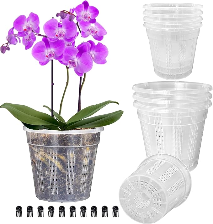 8Pcs Orchid Pot, 4 Each of 4.3",5.5" Orchid Pots with Holes, Orchid Pots for Repotting, Plastic Orchid Planter for Indoor Outdoor Plants (8Pcs, 4 Each of 4.3",5.5") HOLANHING