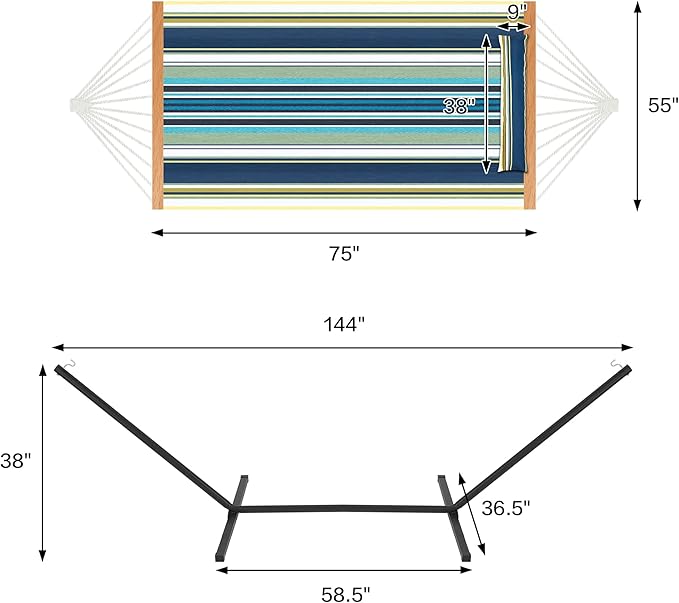 Two Person Hammock with Stand for Outside Heavy Duty, Outdoor Patio Hammock with Portable Steel Stand, Large Double Hammocks,480lbs Capacity.(Grey Stripes) HomgavaLiveWhatYouLove