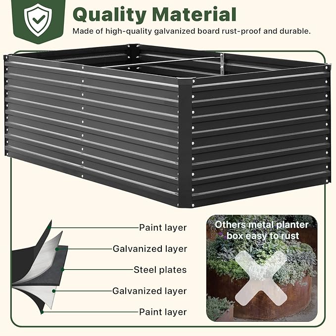 DTIG Galvanized Raised Garden Bed for Vegetables Flowers Herbs, Tall Metal Raised Garden Bed Kit with Garden Tools, Gloves, Plant Labels, Black 6×3×2FT DTIG