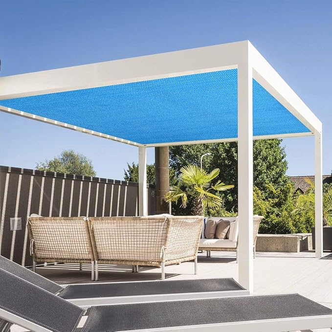 Eden's Decor Straight Flat-Edged Sun Shade Sail Rectangular 7' x 14' Blue UV-Blocking Outdoor Canopy Fabric Cloth Awning for Pergola Patio Garden Backyard Custom Size EdensDecorInc