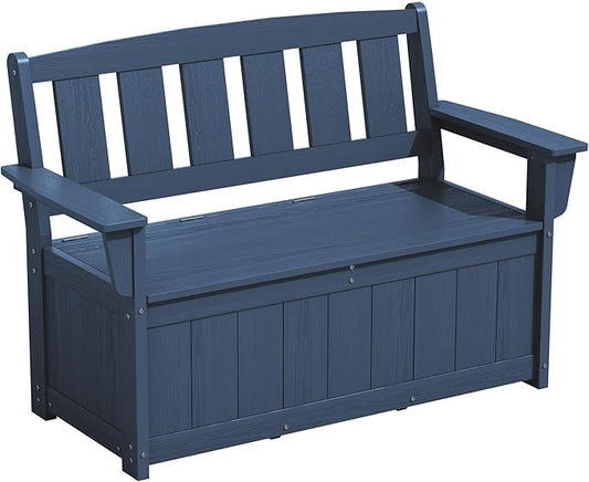 SERWALL HDPE Outdoor Storage Bench, All-Weather, UV-Resistant Deck Box with Waterproof Storage Bags, 57 Gallon Dual-Use Seat & Organizer Deck Boxes for Patio, Garden Tools & Pool (Navy Blue) SERWALL