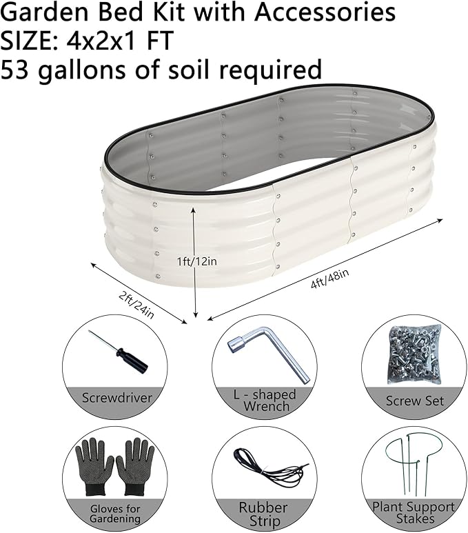 Galvanized Metal Planter Raised Garden Bed Kit for Gardening Outdoor，4x2x1ft Planter Grow Garden Box Raised Flower Bed，Long Vegetable Clearance Herb Raised Garden Beds for Gardening White ZFHgarden