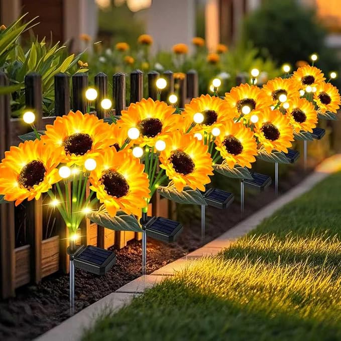 Solar Sunflower Lights Outdoor 6 Pack Sunflower Firefly - Gifts for Mom Women Grandma, Waterproof Flower Lights for Garden Pathway, Birthday Mothers Day Decor yeuago