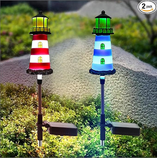Lighthouse Outdoor Solar Lights, 2 Packs Outdoor Waterproof, Solar Trail Lights Decor Your Garden Lighthouse, Flower beds, Patio Lights walkways Garden Decor for Outside BEIDOULUSOLARLIGHTS