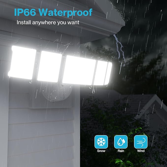 Olafus 130W Flood Light Outdoor, Switch Controlled 13000LM LED Security Light, IP65 Waterproof Outside Floodlight with 5 Adjustable Heads, 6500K Exterior Flood Light Fixture Wired, No Motion Sensor Olafus