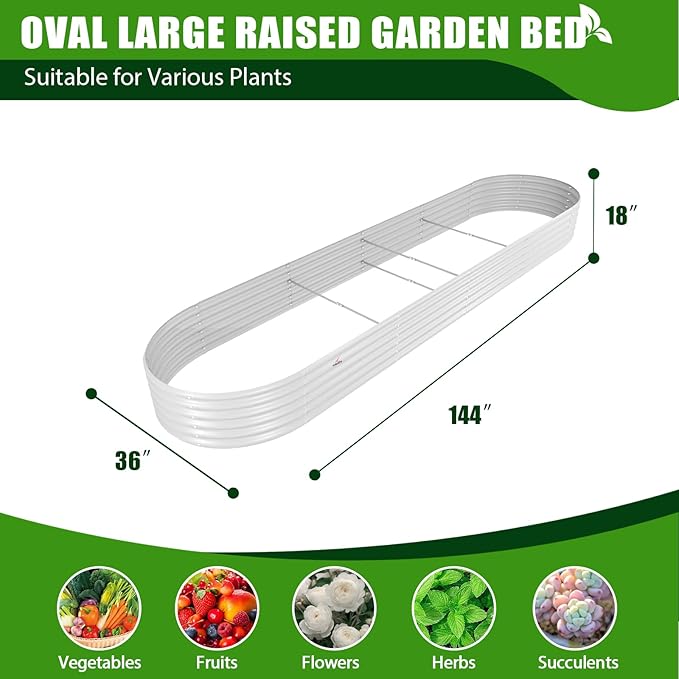 A ANLEOLIFE 3-Pack 12X3X1.5ft & 81x81x18 in Deep Root Galvanized Raised Garden Beds Outdoor for Planting Vegetables Flowers Herb, Antique White AAnleolife
