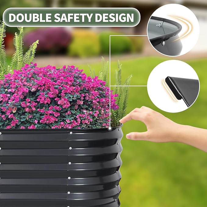 1MORE Galvanized Raised Garden Bed- Planter Garden Boxes Outdoor, Raised Beds for Gardening, 6x2x1.4ft Metal Garden Bed Kit for Vegetables Flower, Planter Raised Bed with Protective Tape.Grey-2pcs 1MORE