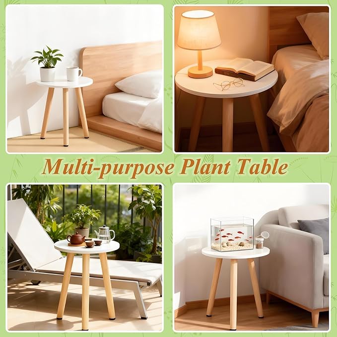 Plant Stand Indoor/Outdoor for Plants,Wood White Planter Stands Holder Mid Century Pedestal Shelf,Sturdy Short Flower Rack Boho Short Plant Table 15.7"Tall Wooden Plants Stool for Garden,Patio Home