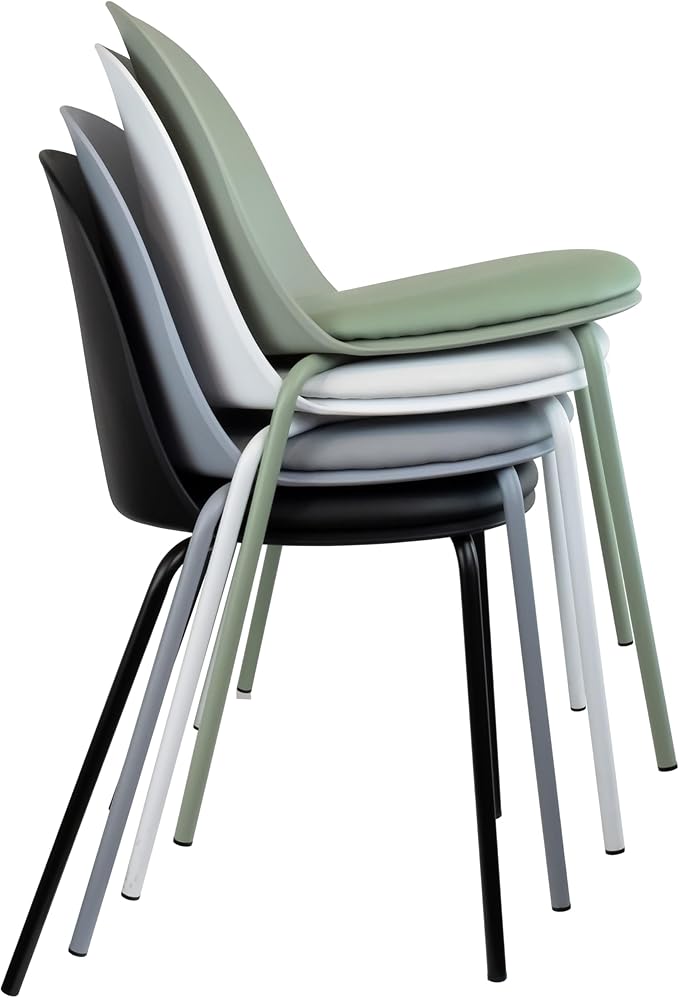 2xhome Modern Stackable Armless Dining Chair | Plastic Shell Seat with Metal Legs | Indoor or Outdoor Use | Home Kitchen Patio (4, White, Padded Seat) 2xhome