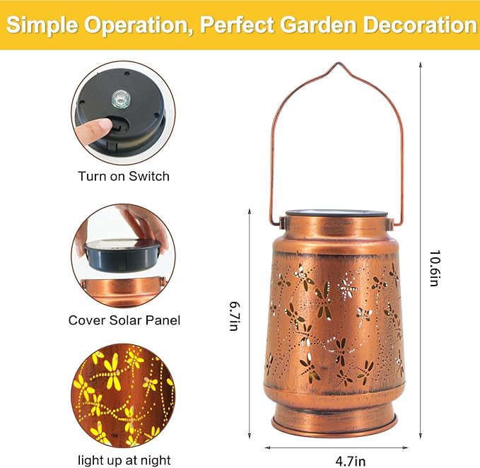 Dragonfly Birthday Gifts for Women Mom Grandma Solar Lanterns Outdoor Waterproof Garden Decor Metal Hanging LED Decorative Light for Patio Yard Lawn Backyard Front Porch Gardening Gifts DIBIEECN