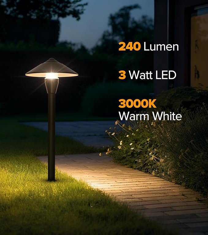 LUTEC 12V Low Voltage Pathway Lights, Die-cast Aluminum Pathway Lights with Connectors，IP65 Waterproof Outdoor Landscape Lighting, 3W 240LM Warm White 3000K for Path, Yard, Garden, 4 Pack LUTEC