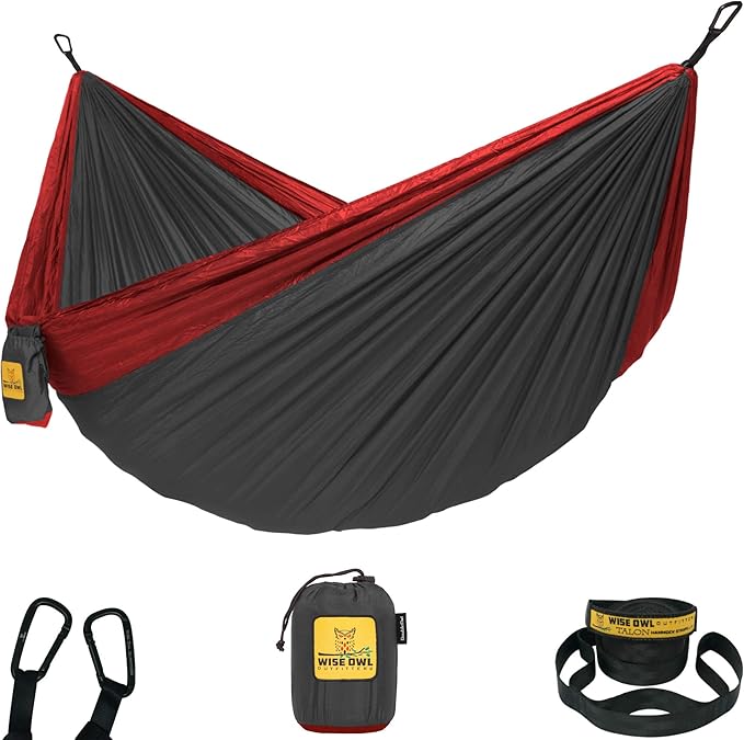 Wise Owl Outfitters Camping Hammock – 500lbs Portable Hammock with Tree Straps - Travel, Backpacking, Hiking, Outdoors Camping Gear - Single or Double WiseOwlOutfitters