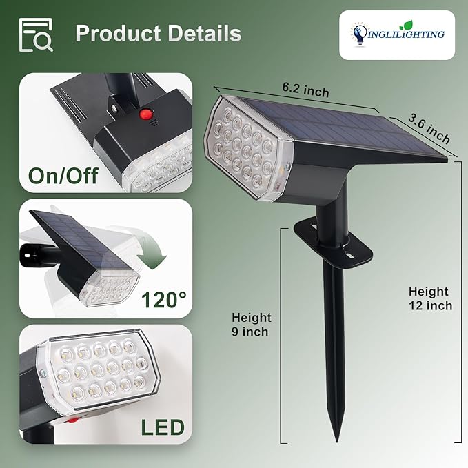 DINGLILIGHTING Waterproof Solar Lights Outdoor: IP65 Led Spot Light Decorations for Garden - 3 Lighting Modes Solar Powered for Yard - Dust to Dawn Uplighting Landscape Pathway Drive Patios 6PC Warm DINGLILIGHTING