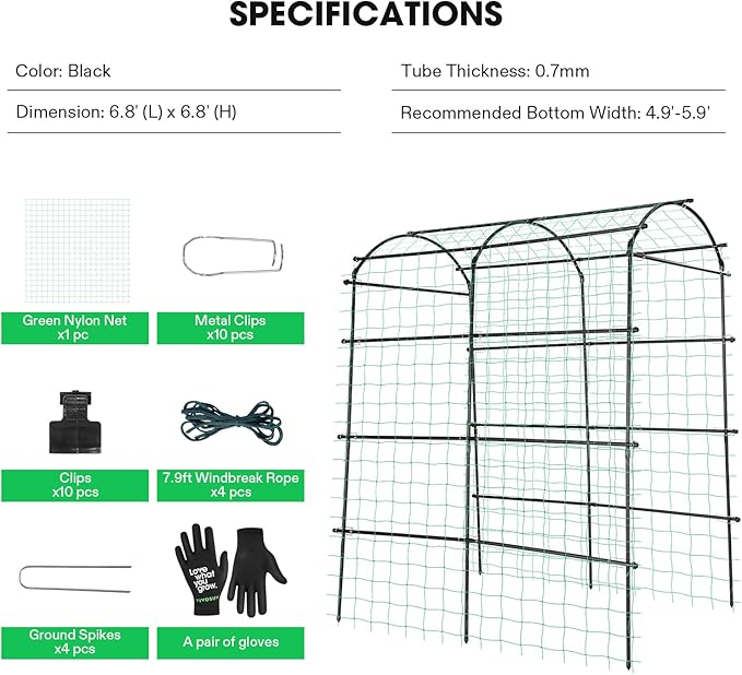 VIVOSUN 7Ft. Arch Trellis for Climbing Plants, 7 x 6 x 7ft Tall Metal Tunnel Trellis, Lightweight Metal Plant Support Archway with Nylon Netting for Climbing Vine, Vegetables, Fruits, Flowers, Black VIVOSUN