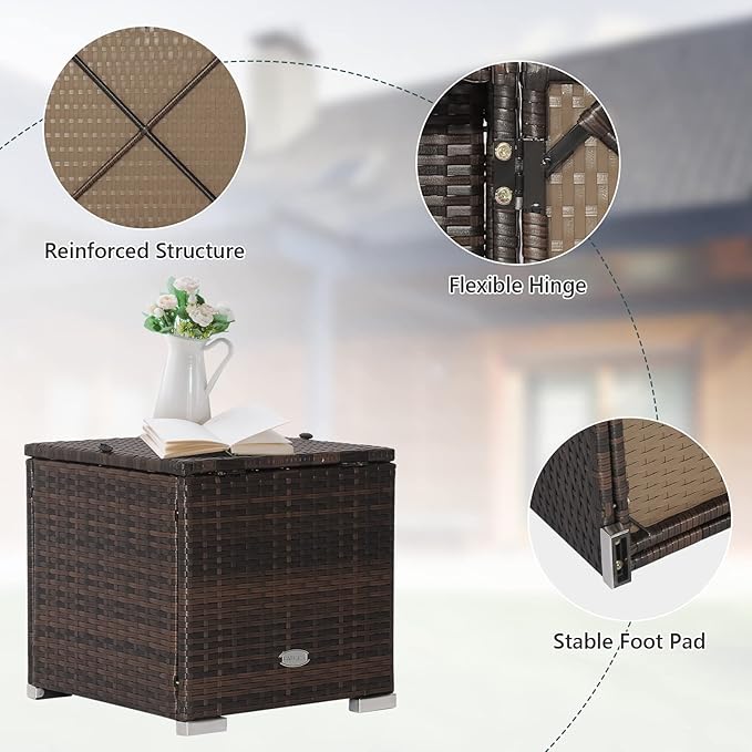 Tangkula 2 Pieces Patio Ottomans, Patiojoy Hand-Woven PE Rattan Side Table with Removable Cushion & Hidden Storage Space, Multifunctional Storage Box, Seat for Patio, Backyard, Poolside (Turquoise) TANGKULA