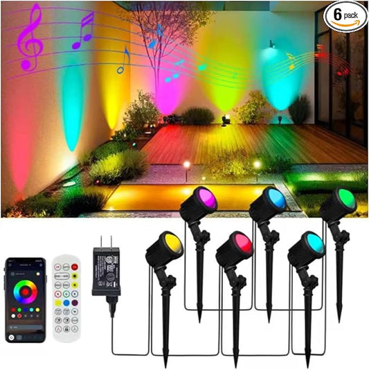Smart Landscape Spotlights, Low Voltage IP67 Waterproof Outdoor Spot Lights Compatible with APP/Remote Control Color Changing Lights for Yard Garden Pathway Lawn Tree Festival 6 Pack Rootora