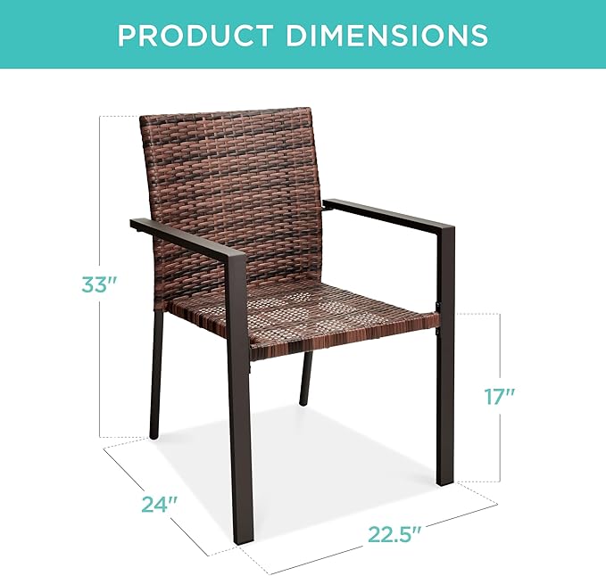 Best Choice Products Set of 2 Stackable Outdoor Wicker Dining Chairs All-Weather Firepit Armchair w/Armrests, Steel Frame for Patio, Deck, Garden, Yard - Light Brown BestChoiceProducts