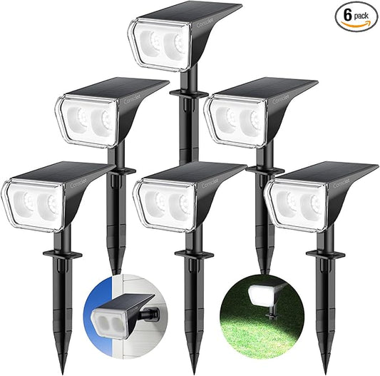 Consciot Solar Spot Lights Outdoor Waterproof, 24 LED Dusk-to-Dawn Solar Outdoor Lights, 2 in 1 Adjustable Wall Lights, Daylight Solar Landscape Spotlights for Garden Yard Wall Walkway, 6 Pack Consciot