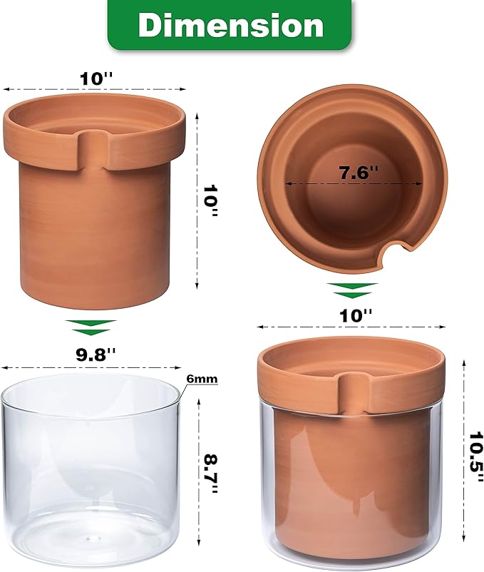 Phoenix Vine 10 Inch Self Watering Planter Pot, Terracotta Clay Pot with Glass Reservoir for Indoor Plants, Herbs, Flowers, Set of 1, 52-A-I-1 Phoenix+Vine
