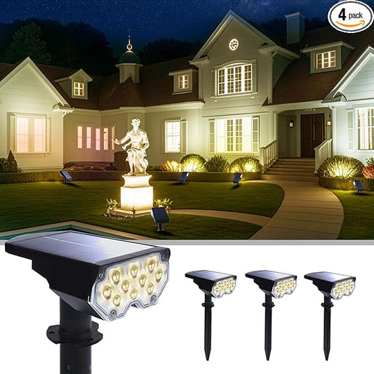 4 Pack Solar Powered Outdoor Spot Lights Outside Waterproof 20 LEDs Landscape Spotlights Dusk to Dawn for House Yard Tree, Plants, Walls, Path, Garden, Statues, Superior Accent Lamp Warm White Polighty
