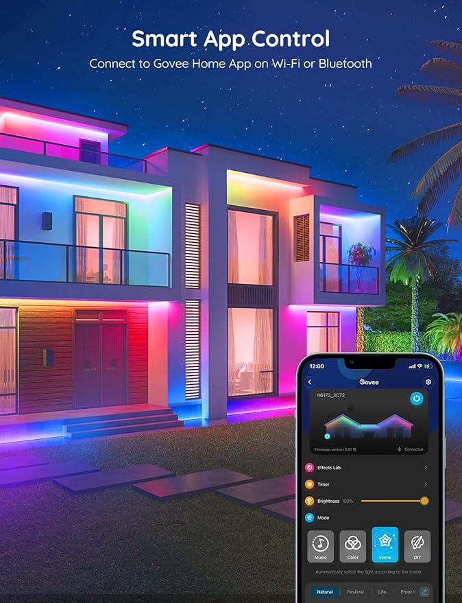Govee Outdoor LED Strip Lights, 65.6ft Smart Led Strip Lights Work with Alexa and Google Assistant, App Control, IP65 Waterproof, RGBIC Outdoor Lights for Patio, Eave, Patio Decorations Govee