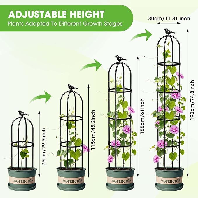 2026 Updated Garden Obelisk Trellis for Climbing Plants Outdoor, 6.3 FT Tomato Cage, Rose, Flowers, Grape, Pea, Cucumber Trellis, Rustproof Plastic Coated Metal Plant Support Trellis for Potted Plants MYMULIKEHOME
