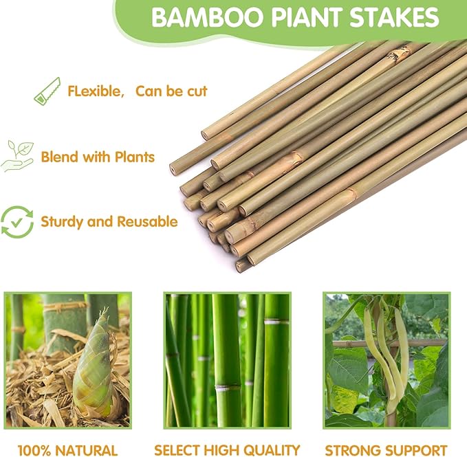 Plant Stakes,4.8FT Longer Sturdy Natural Bamboo Garden Stakes,GAGINANG 20Pcs Bamboo Sticks Trellis Support for Tomato, Vegetables Beans Trees Climbing Plants GAGANANG
