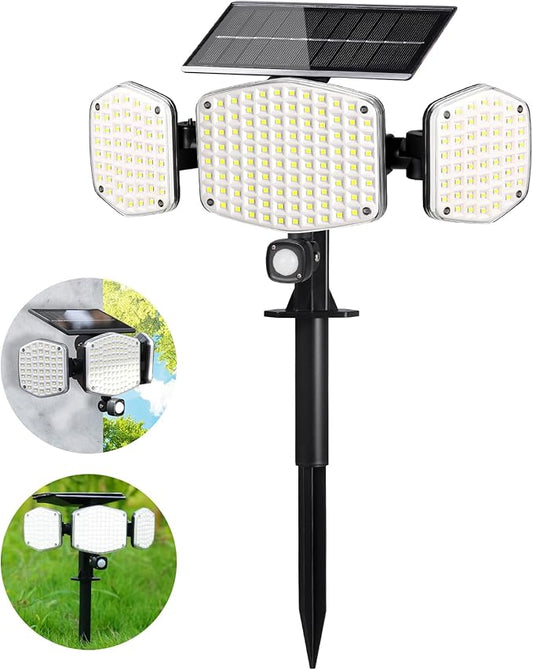 Solar Motion Lights Outdoor with Stake, 208 LED 270° Illumination Security Flood Lights for Yrad Garden Pathway, 3 Modes, IP65 Waterproof, In-Ground or Wall Mount HAARAY
