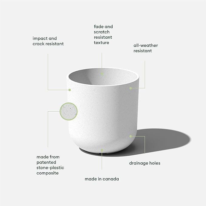 Veradek Mason Series Lima Planter - Round Planter for Indoor or Outdoor Porch/Garden | Made from Plastic-Stone Composite with Drainage Holes | Modern Décor for Succulents, Flowers, Small Plants VeradekOutdoor