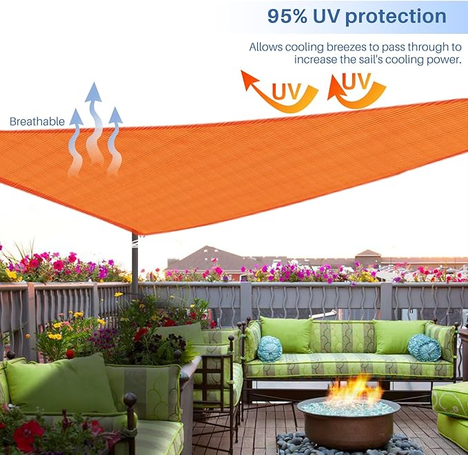 E&K Sunrise 25' x 25' x 25' Sun Shade Sail Triangle Canopy Shade Cover UV Block for Patio Backyard Garden Outdoor (Orange) EKSUNRISEINC