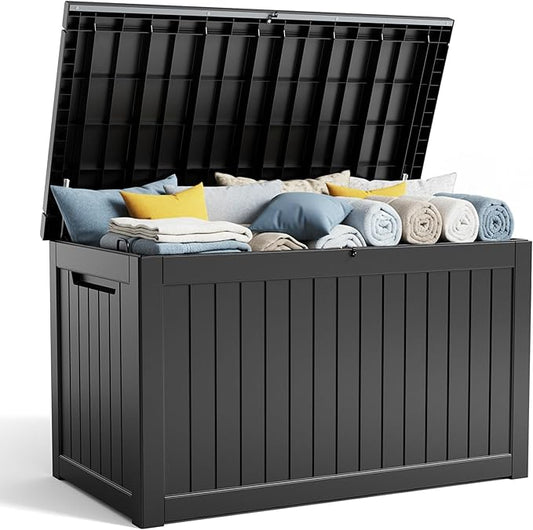 Deck Box - 280 Gallon Large Outdoor Storage box,Waterproof Patio Furniture and Storage Deck - Lockable and UV Resistant, Perfect for Pool and Outdoor Use, Weatherproof Resin, Lockable (Black) MAIUSCOLI