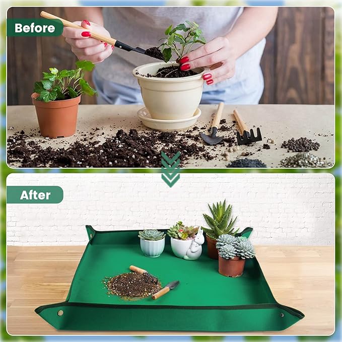 Plant Repotting Mat for Indoor Plants Transplanting Table Top Gardener Portable Potting Tray Potting Soil Tidy Tray Succulents Bonsai Planting Gardening Mat Garden Gifts for Women 29.5"x29.5" FocusonGardeningProjects