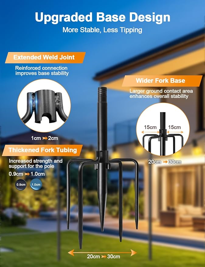 4 Pack String Light Poles for Outside, Thickened Metal Christmas Lights Hanger Pole Outdoor with Fork, Lighting Hanging Post Accessories for Patio Decor Garden Backyard Yard Outside Decorations Fussion