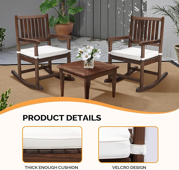 VINGLI Outdoor Rocking Chair, Weatherproof Rocker with Cushion, Wooden Rocking Bench Support 450 LBS for Patio, Yard, Garden, Outdoor or Indoors, Rustic VINGLI