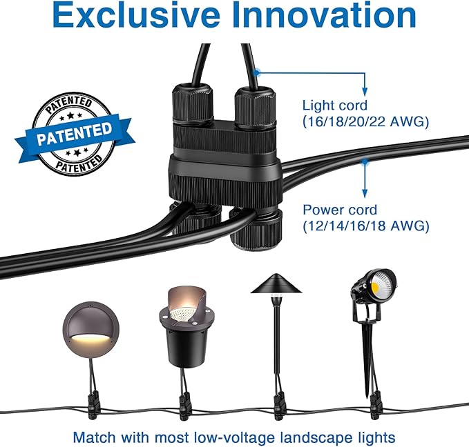SUNVIE Fastlock2 Low Voltage Wire Connector Landscape Lighting Connectors 12-18 Gauge Waterproof Low Voltage Connectors Outdoor Landscape Wire Connector for Garden Yard Path Lights, 24 Pack SUNVIE