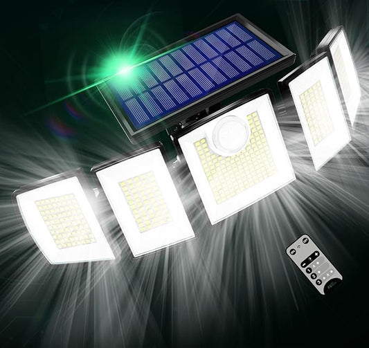 Solar Lights Outdoor Waterproof Motion Sensor - 416 LEDs 3000 Lumens Super Bright 3 Brightness 3 Modes 2400mAh 360° Illumination 32ft Solar Flood Security Light for Outside (‎With Remote Control, 1) MDCMDCMSolarLightsOutdoor