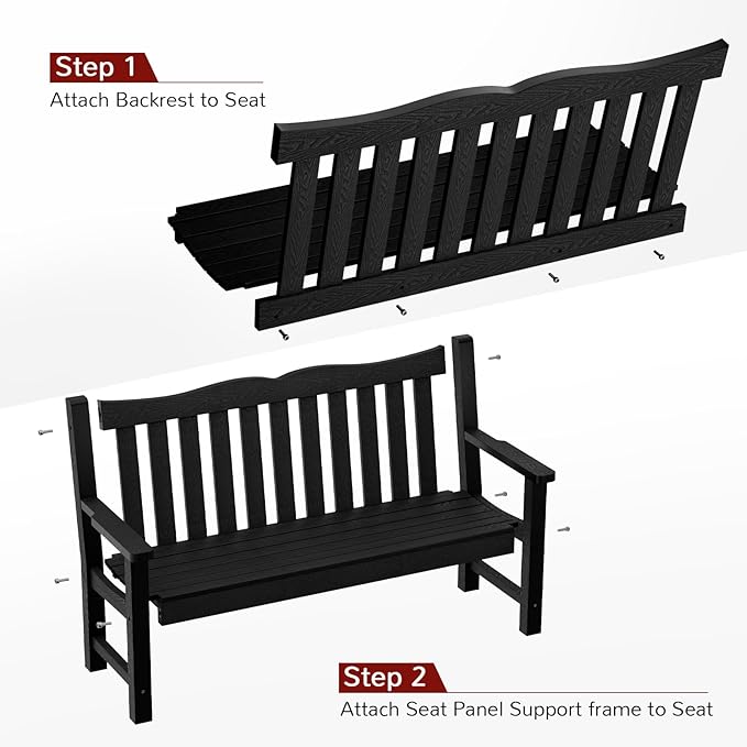 Stoog All-Weather Outdoor Benches Set of 2, Never Fade & Rust-Proof HIPS Plastic Garden Bench, 800lb Capacity, Used for Patio, Backyard, Porch, Black Stoog