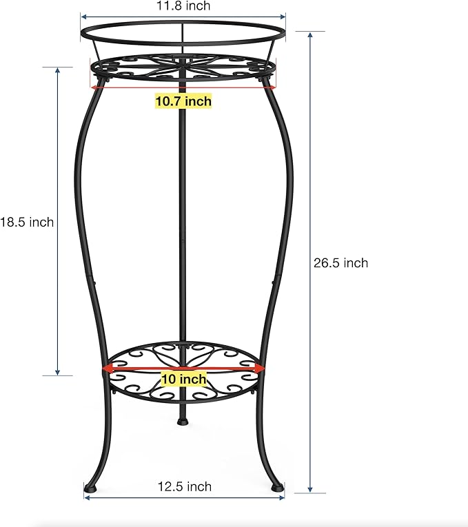 FaithLand 2 Pack Metal Plant Stands, Tall Planter Holder Indoor Outdoor, 2 Tier Round Potted Supports Rack, Corner Display Shelf Black FaithLand
