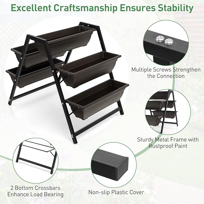 Giantex Set of 2 Vertical Raised Garden Bed, 5 Planter Boxes Container w/Drainage Holes, 31" H Freestanding Heavy-Duty Metal Frame, Indoor Outdoor Raised Bed for Vegetables Herbs Flowers to Grow Giantex