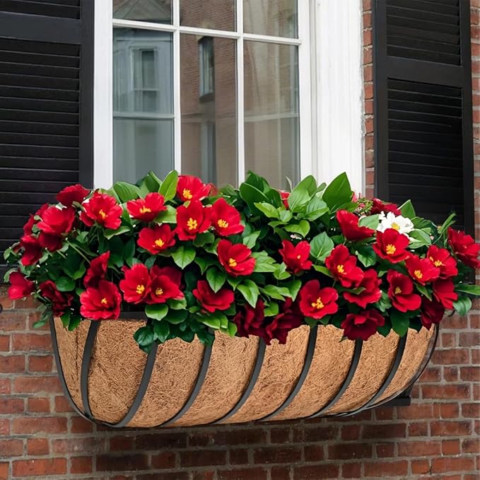 hehimhis 2 Pack 24 Inch Window Planter Box with Adjustable Bracket and Coco Liner for Porch, Balcony Planters Railing Hanging,Fence, Patio Hanging Planters for Garden Outdoor Hehimhishome