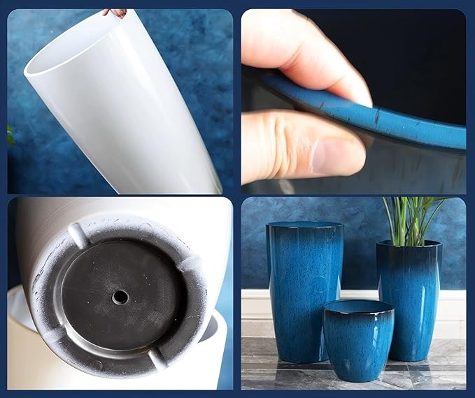 24,21,11 Inch Large Plastic Planters with Drainage Hole and Saucer - Set of 3 Tall Plant Pots Indoor Flower Pot Tall Round Planters Outdoor Large Tall Planter MinCHI257